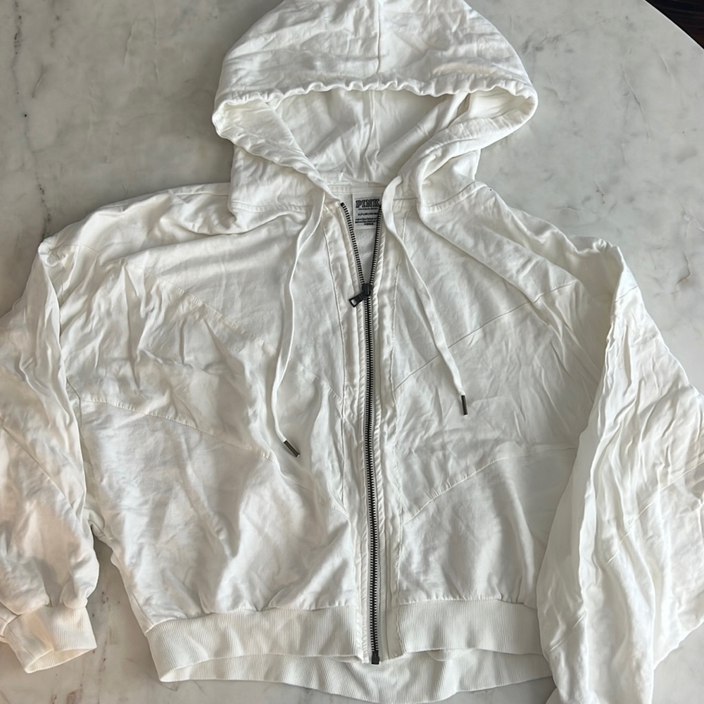 PINK zip up cream light weight jacket